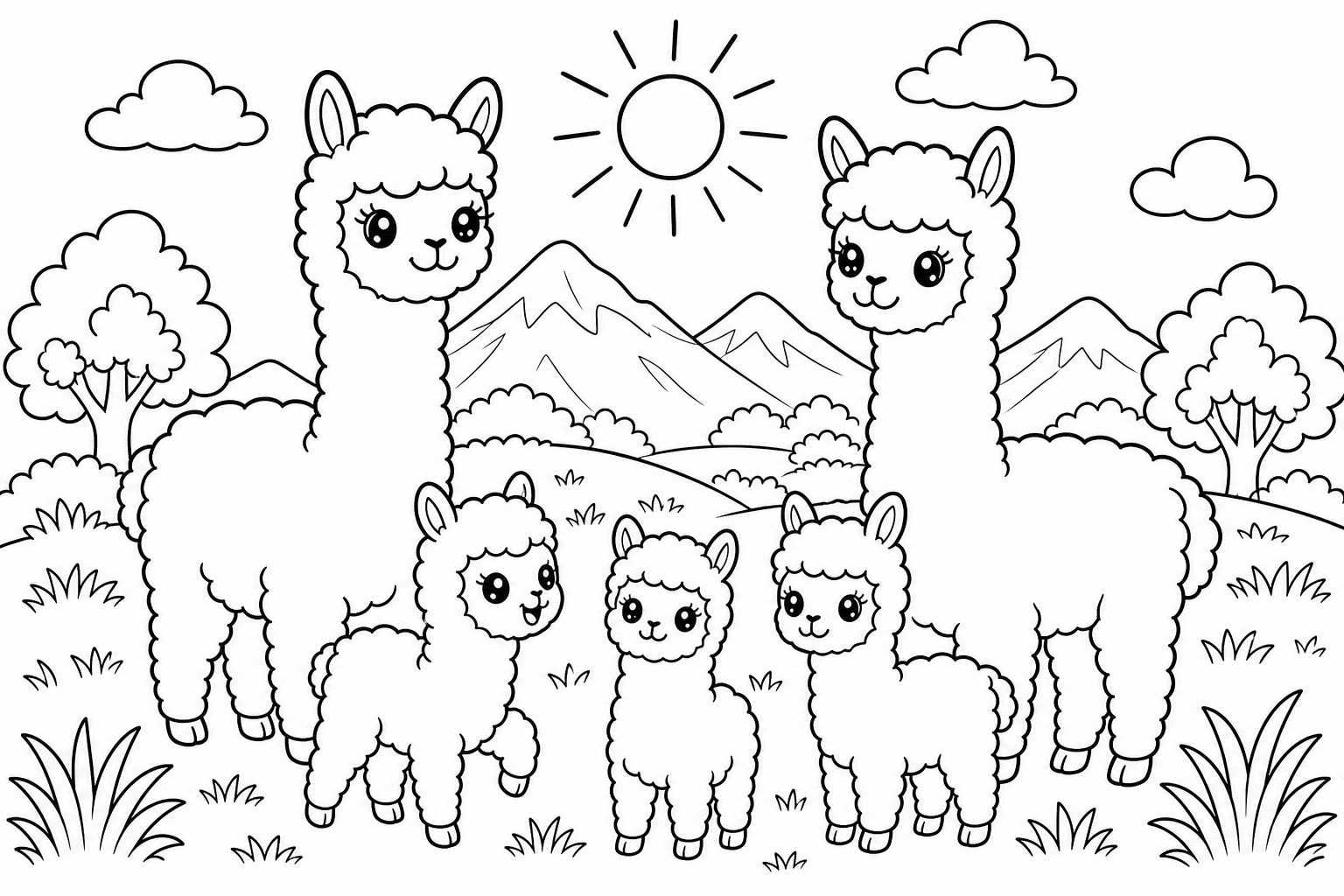 にぎやかなアルパカ家族