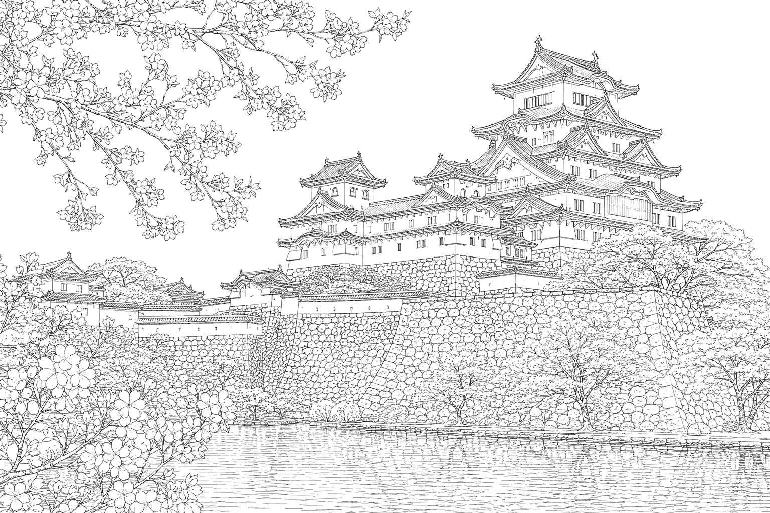 姫路城と桜(こまかい)