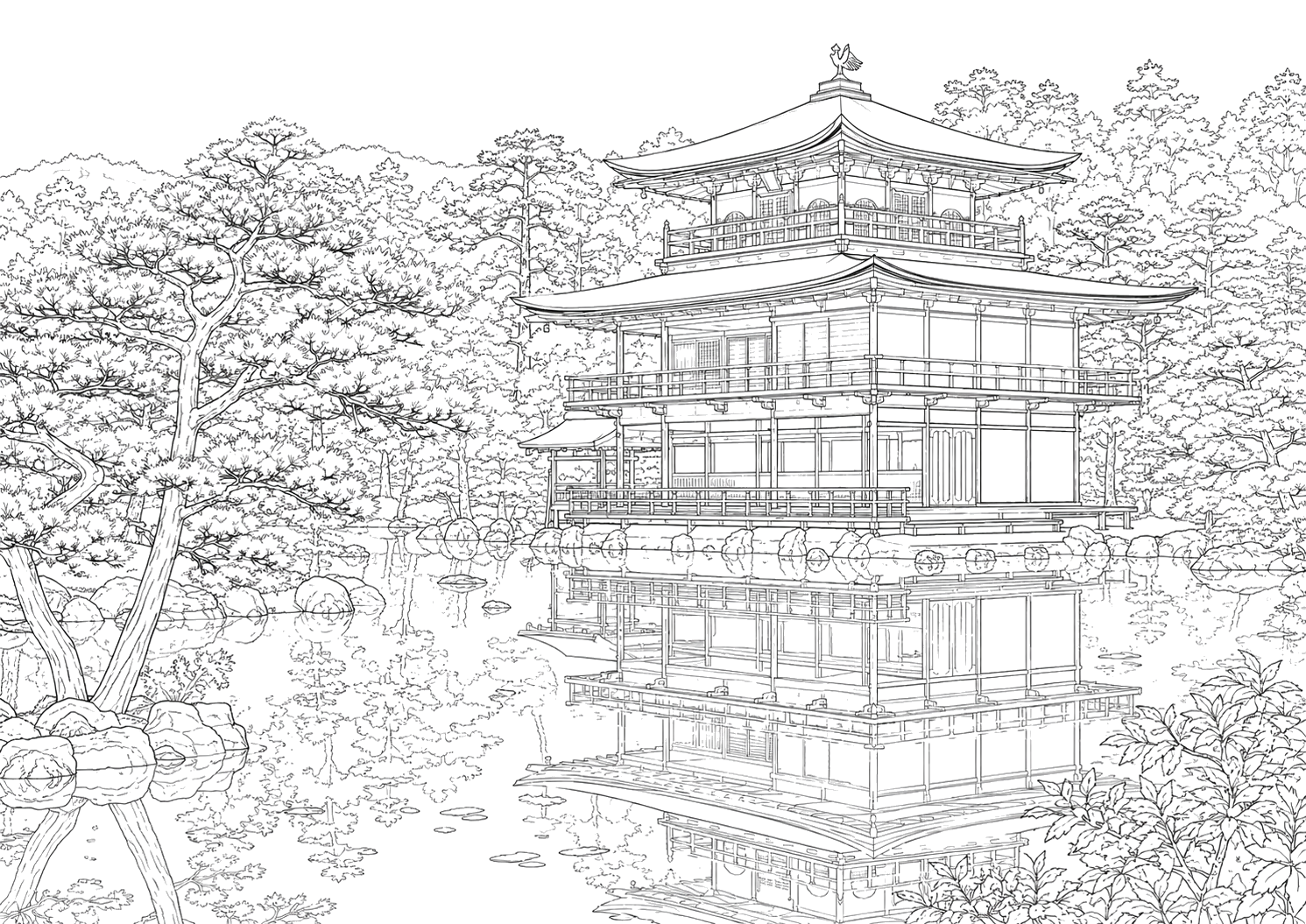 金閣寺と庭園(こまかい)