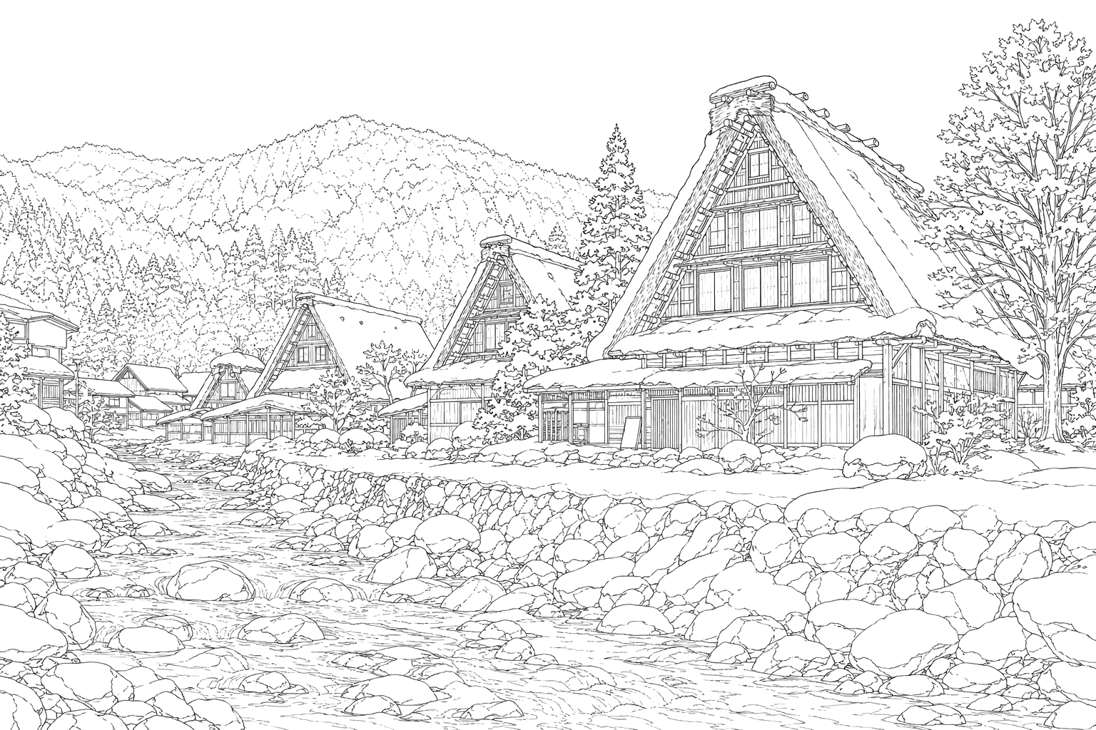 白川郷の合掌造り(細密)
