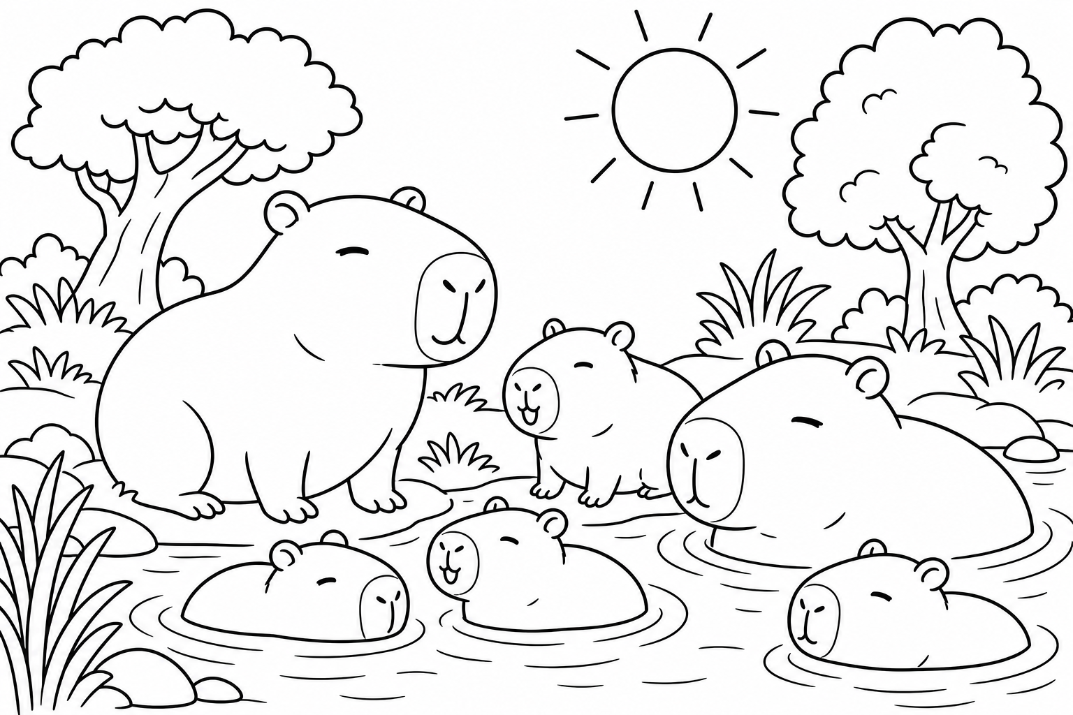 にぎやかなカピバラ家族