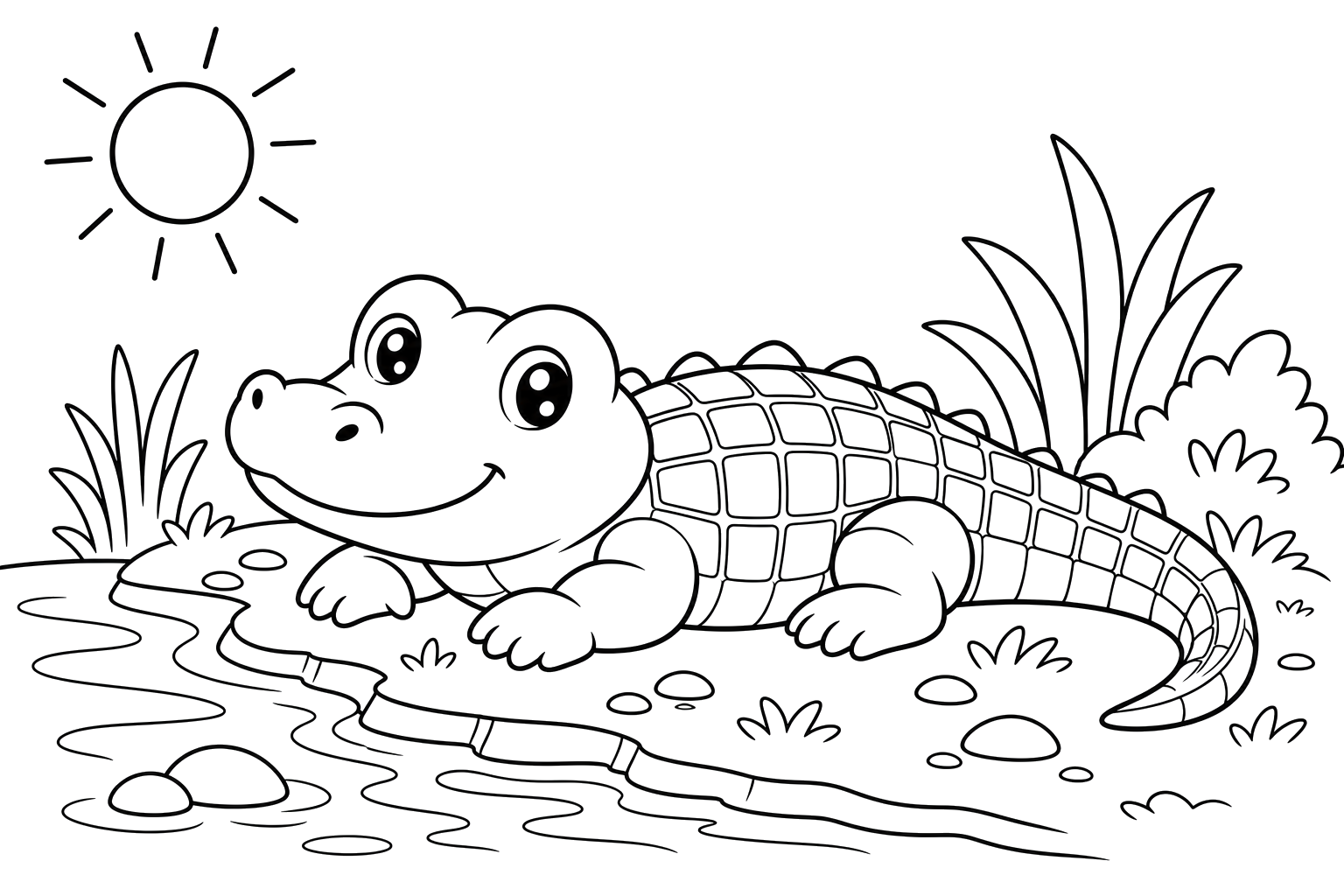 ひなたぼっこするワニ