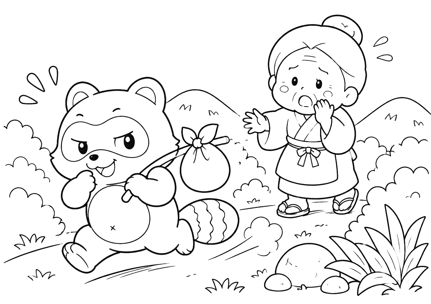 かちかちやま：おばあさんをだまして