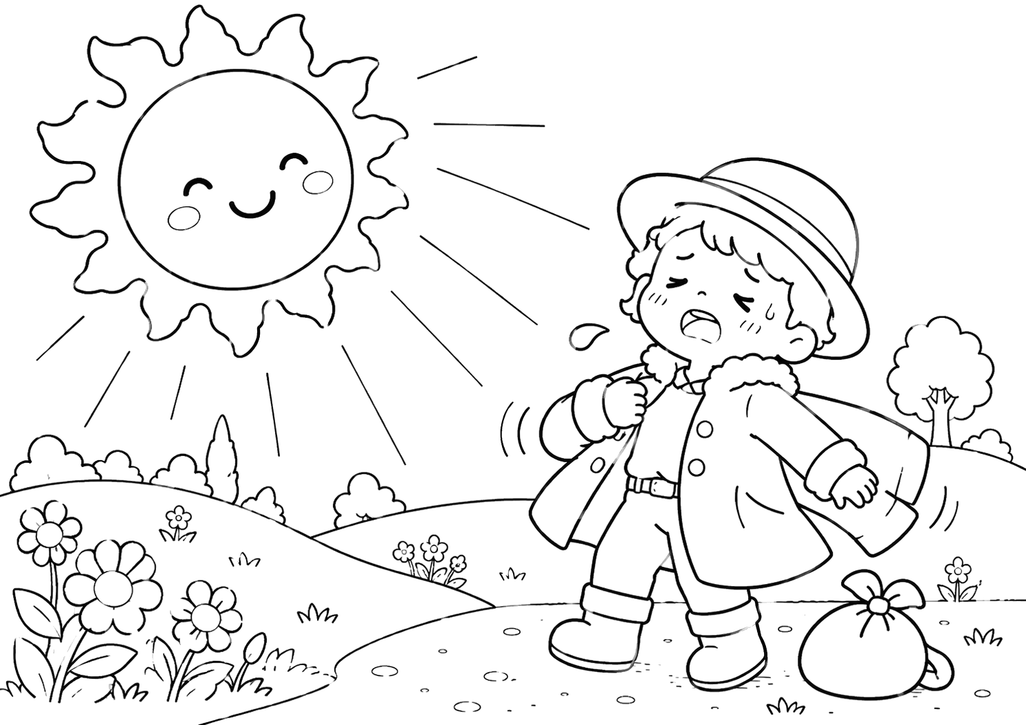 きたかぜとたいよう：たいようがてらす