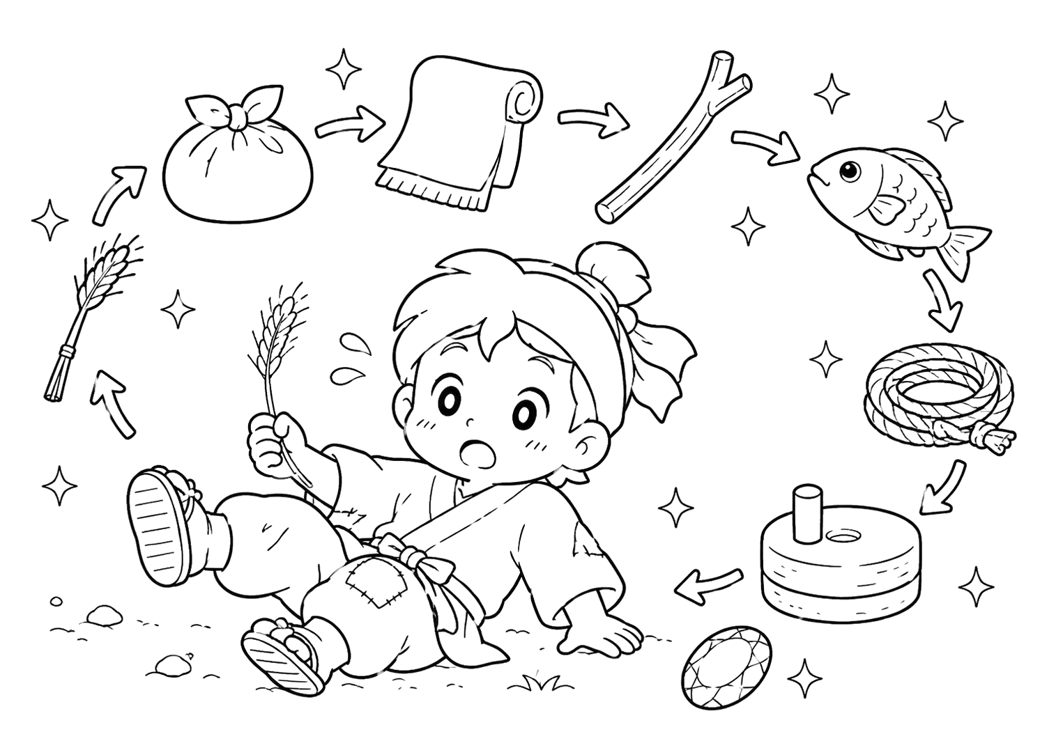 ころんでわらをひろう