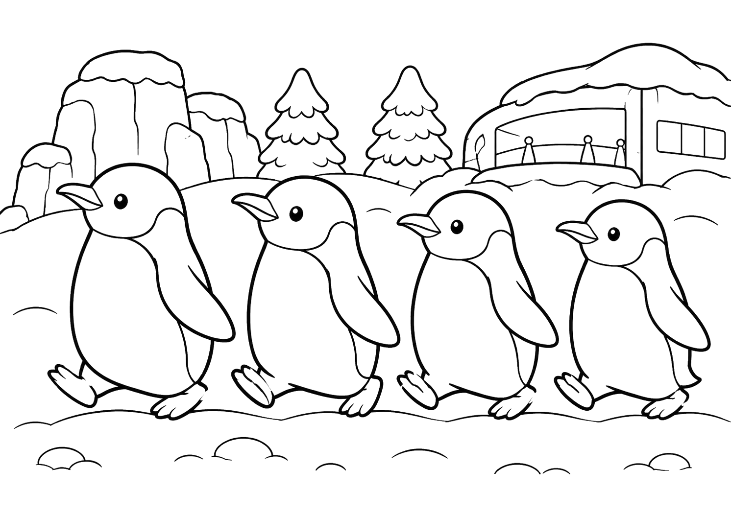 ペンギン行進（北海道・旭山動物園）