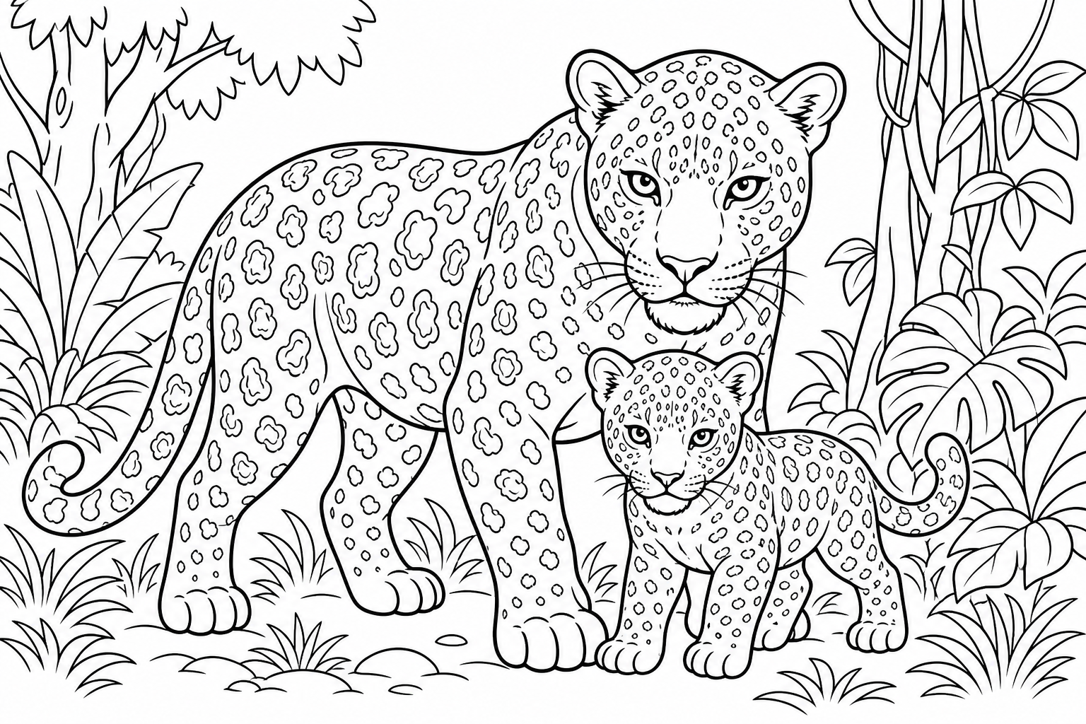 ジャングルのヒョウ親子