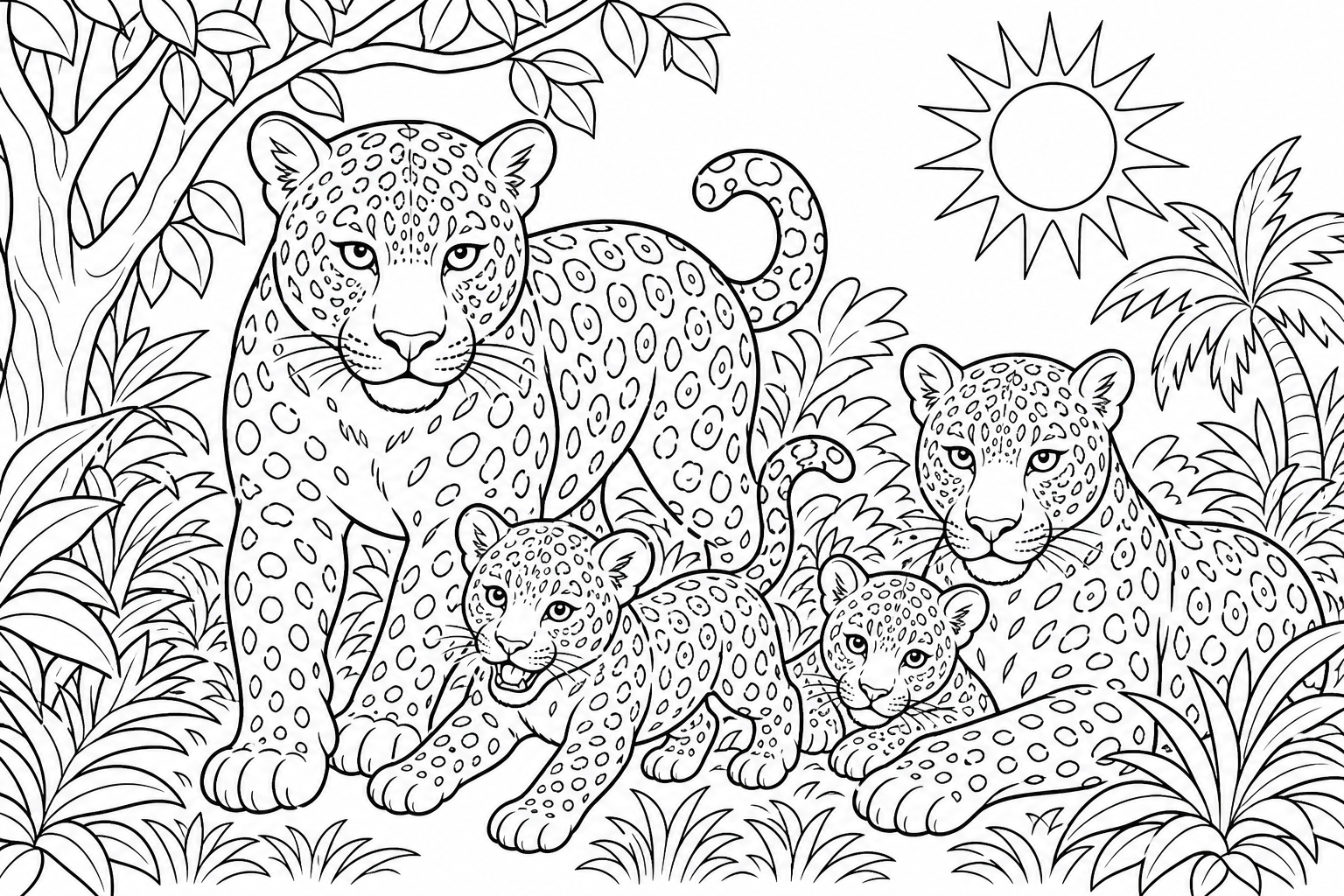 にぎやかなジャングルのヒョウ