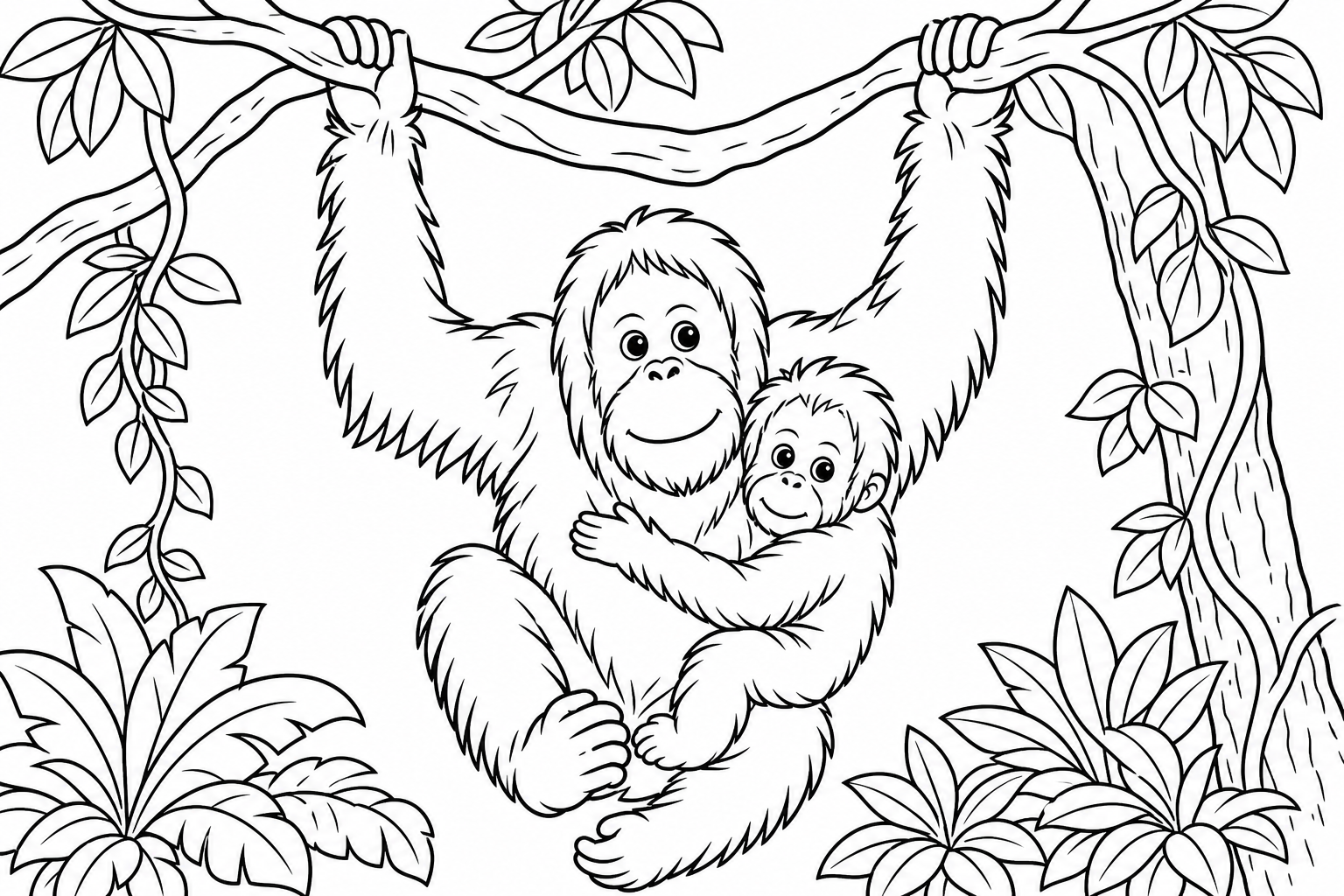 オランウータンの親子