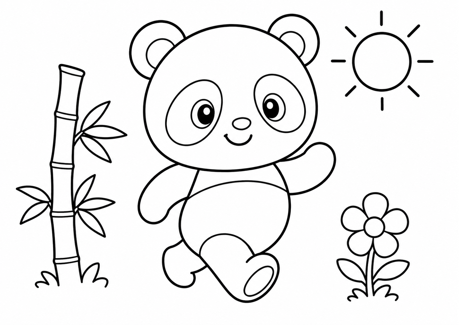てをふるパンダと笹とおはな