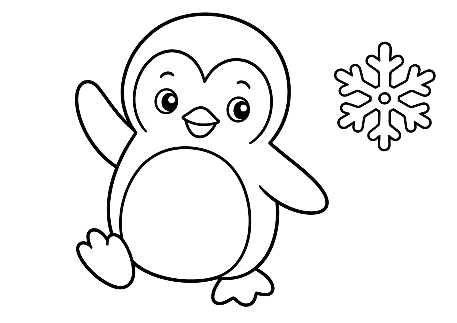 ゆきのけっしょうにてをふるペンギン