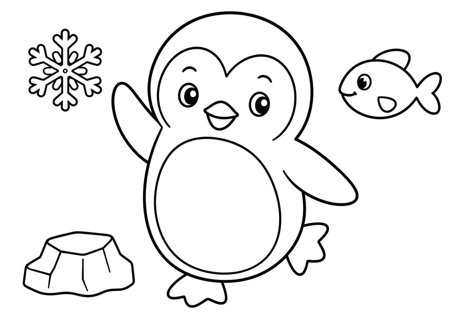 ゆきとおさかなとごあいさつするペンギン