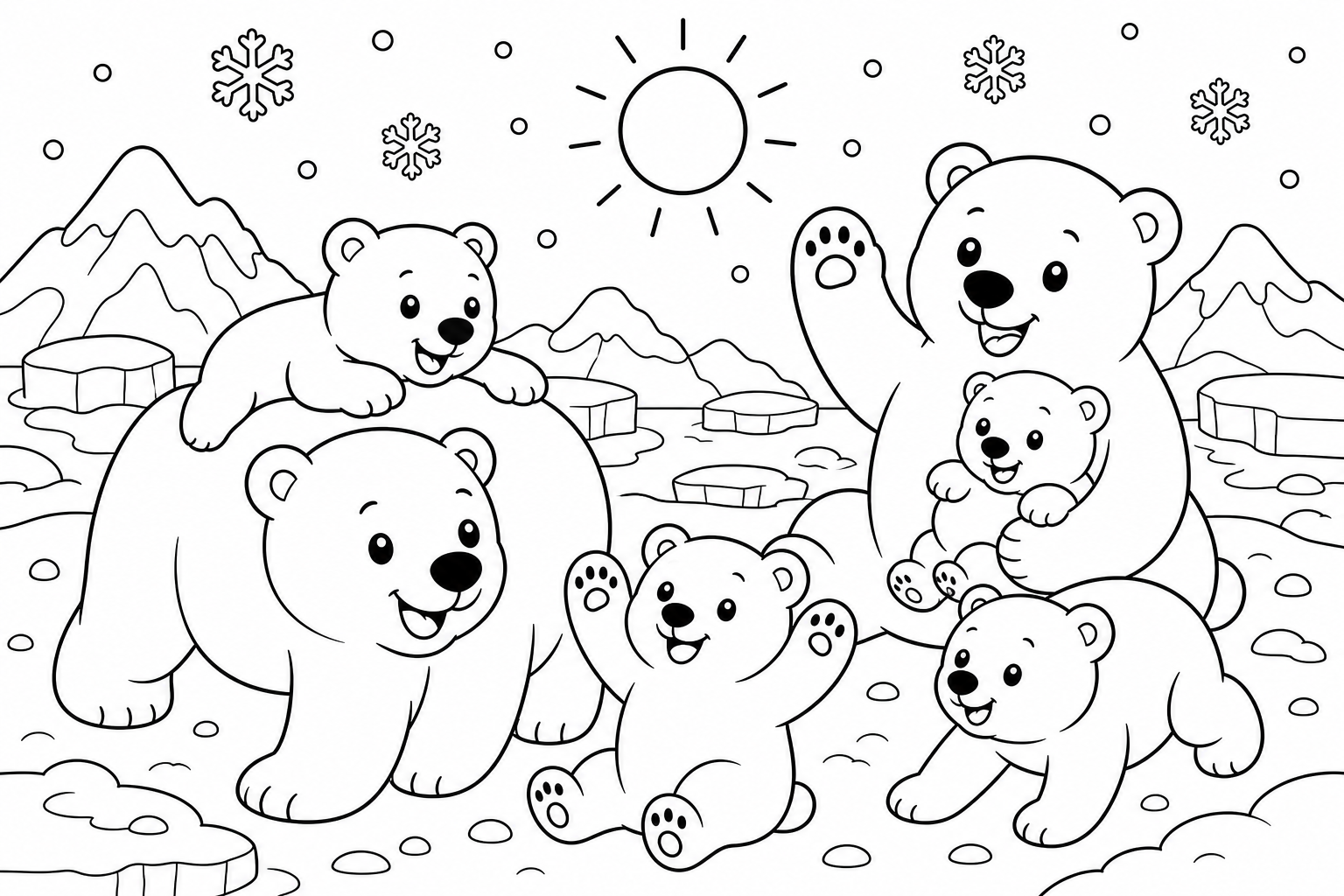 にぎやかなシロクマ家族