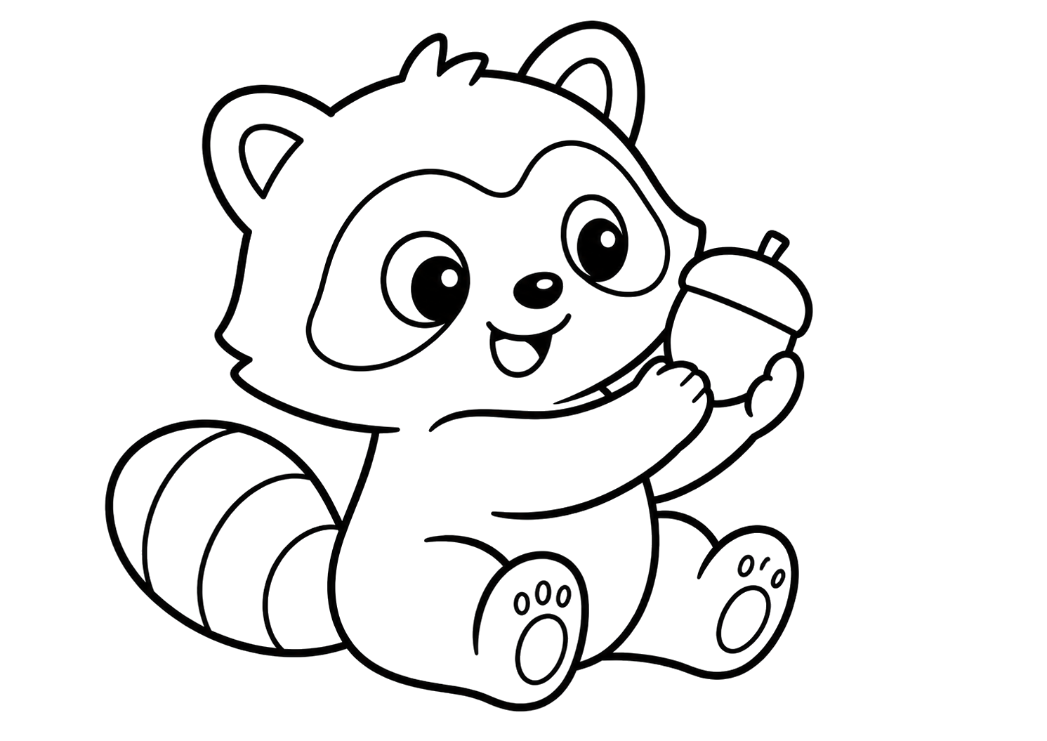 どんぐりをもつたぬき
