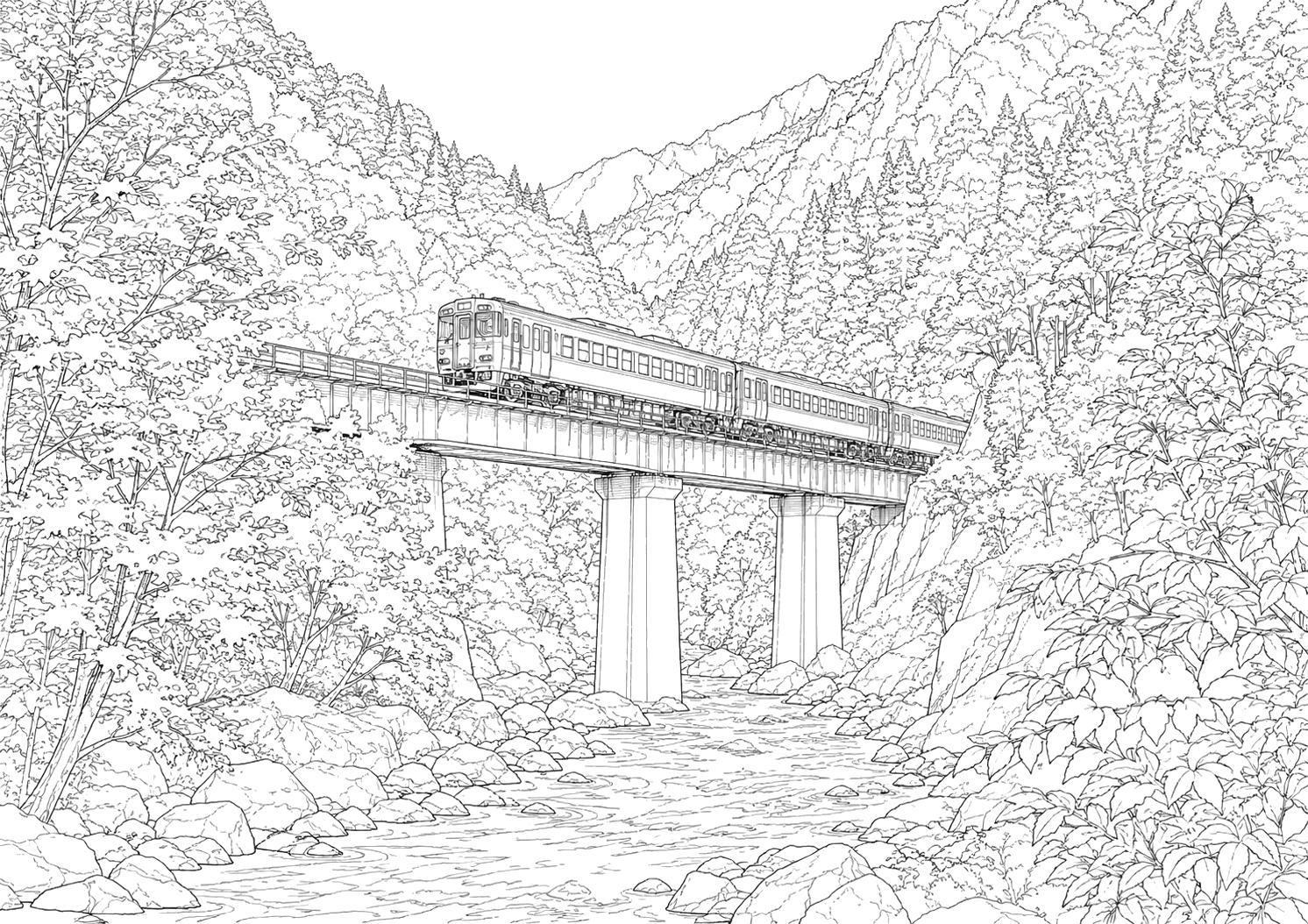 紅葉の渓谷と列車(ふつう)