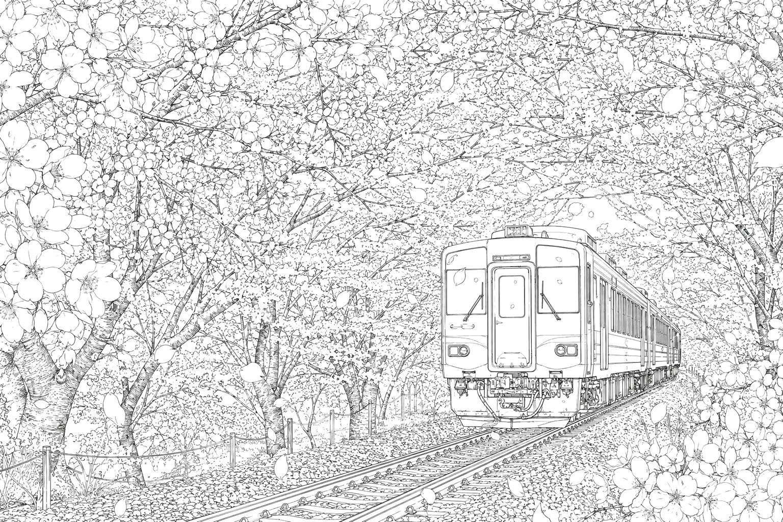 桜のトンネルと電車(ふつう)