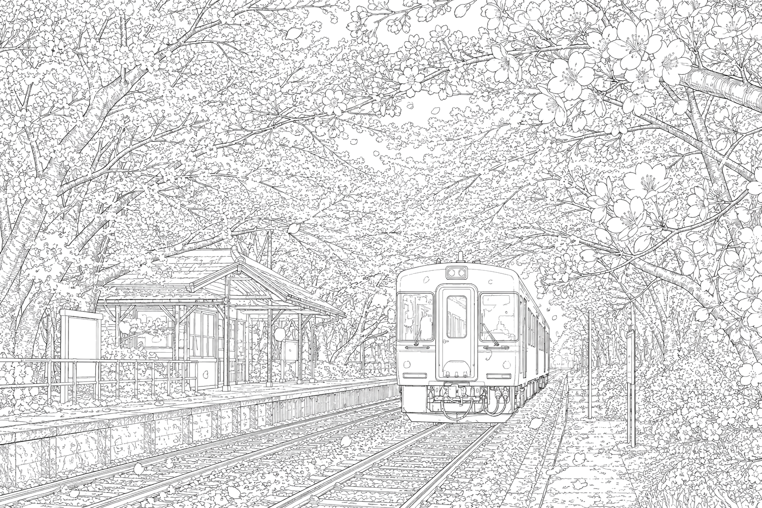 桜のトンネルと在来線(こまかい)