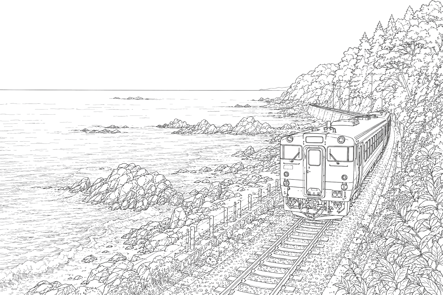 日本海と列車（ふつう）