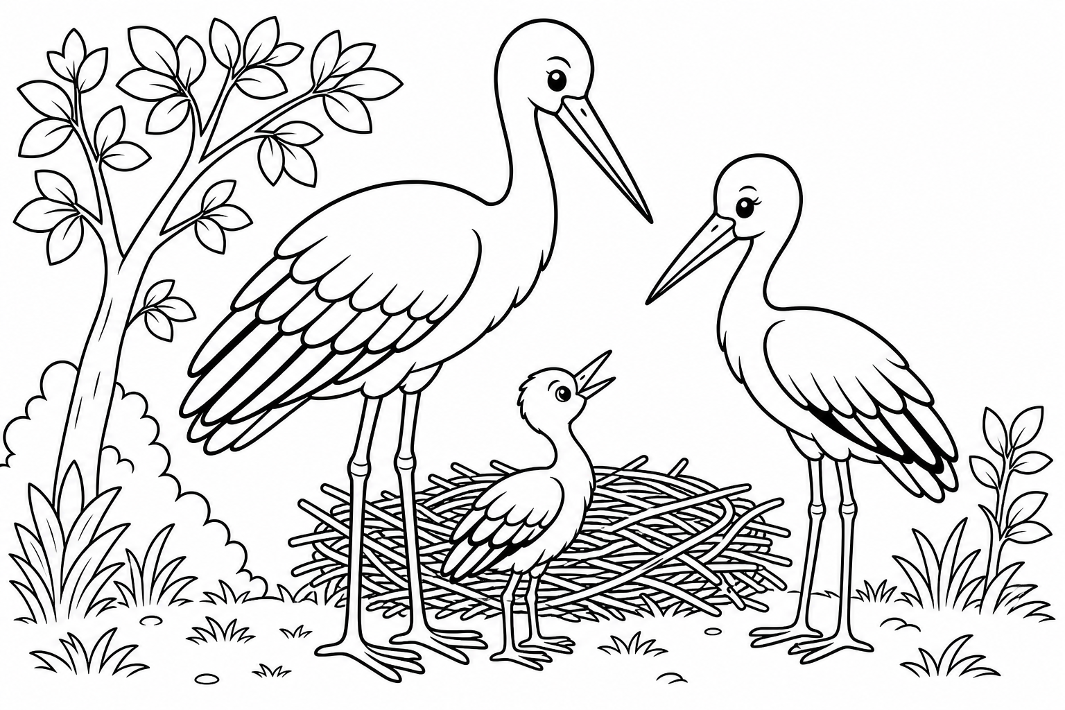 コウノトリの親子