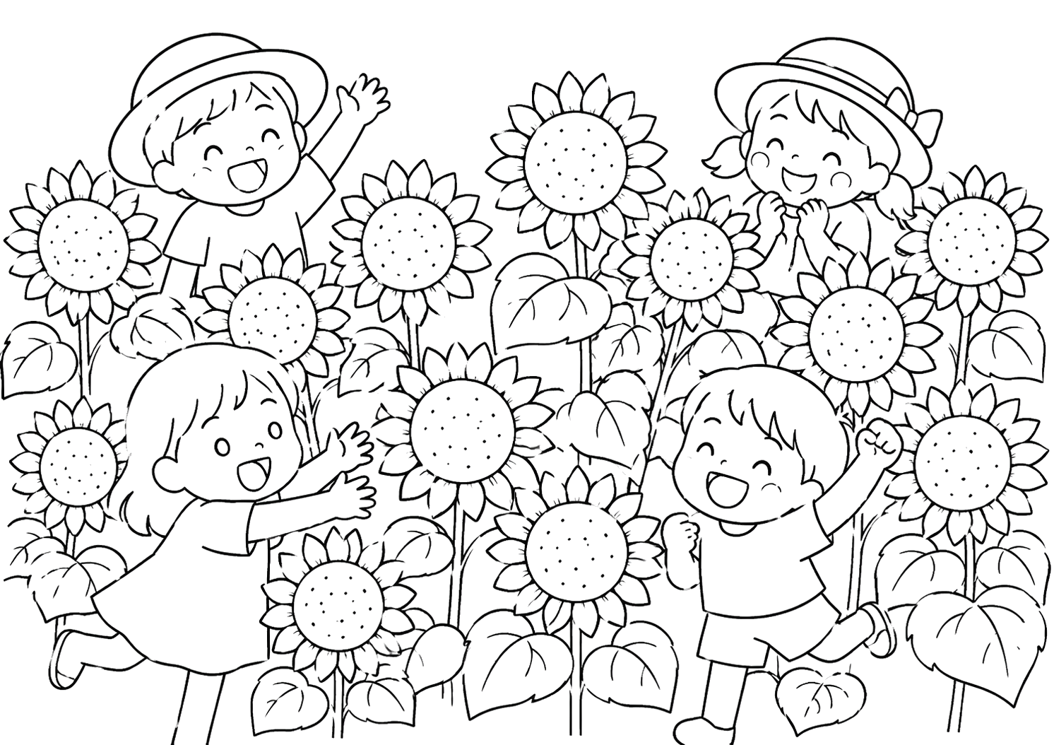 にぎやかなひまわりばたけ